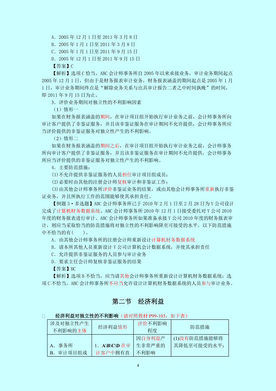 注冊會計師 審計· 基礎班·第六章 審計、審閱和其他鑒證業(yè)務對獨立性的要求